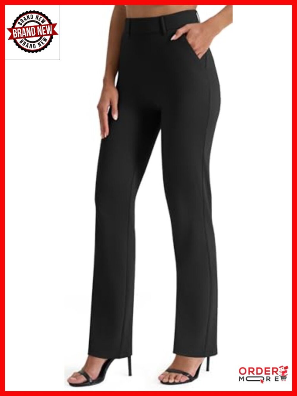 Straight Leg Dress Yoga Pants with Pockets Wrinkle-Resistant Stretch